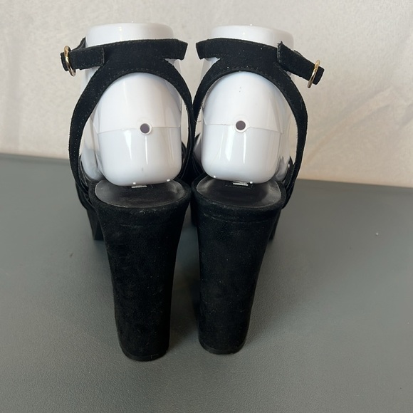 Mango Black Strappy Platform Heels Size 39 (US 8.5) Ankle Cuff Peep Toe - Picture 7 of 14